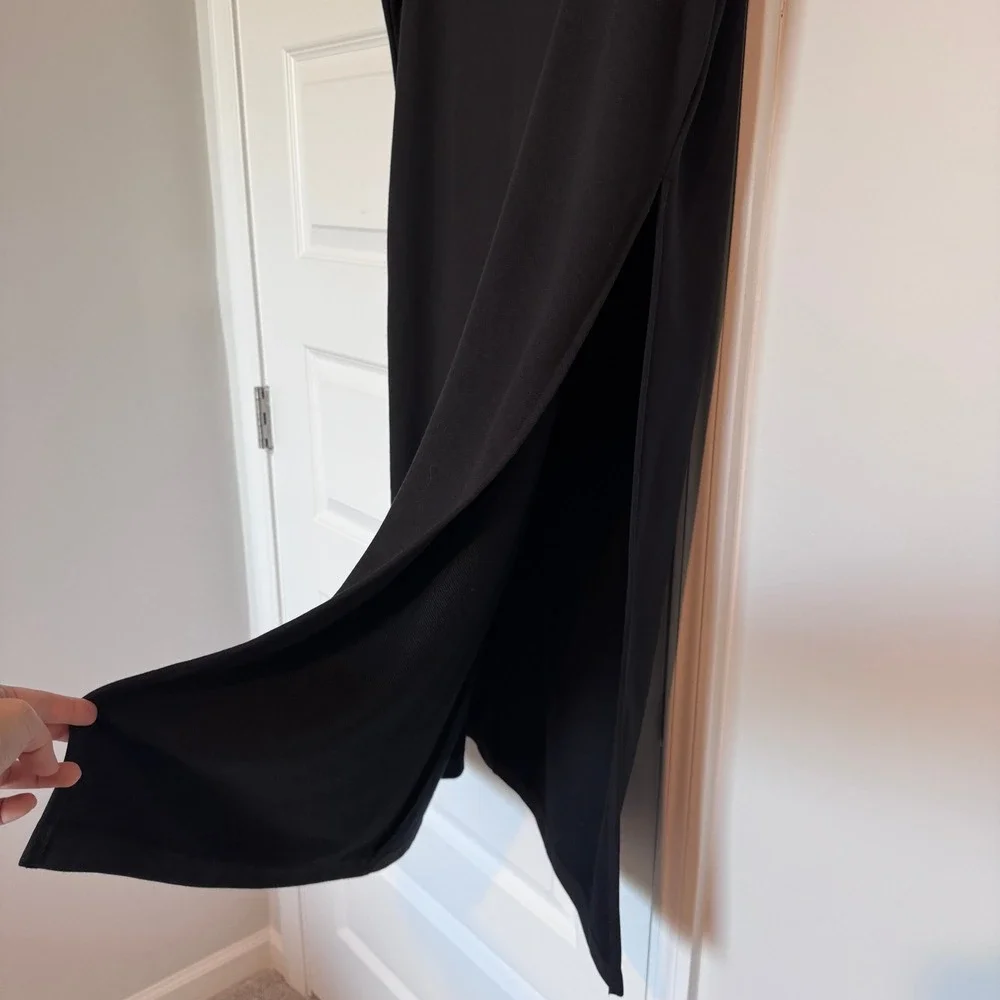 Athleta Black Coaster Luxe Sweatshirt Maxi Dress XL Short Sleeve Side Slit